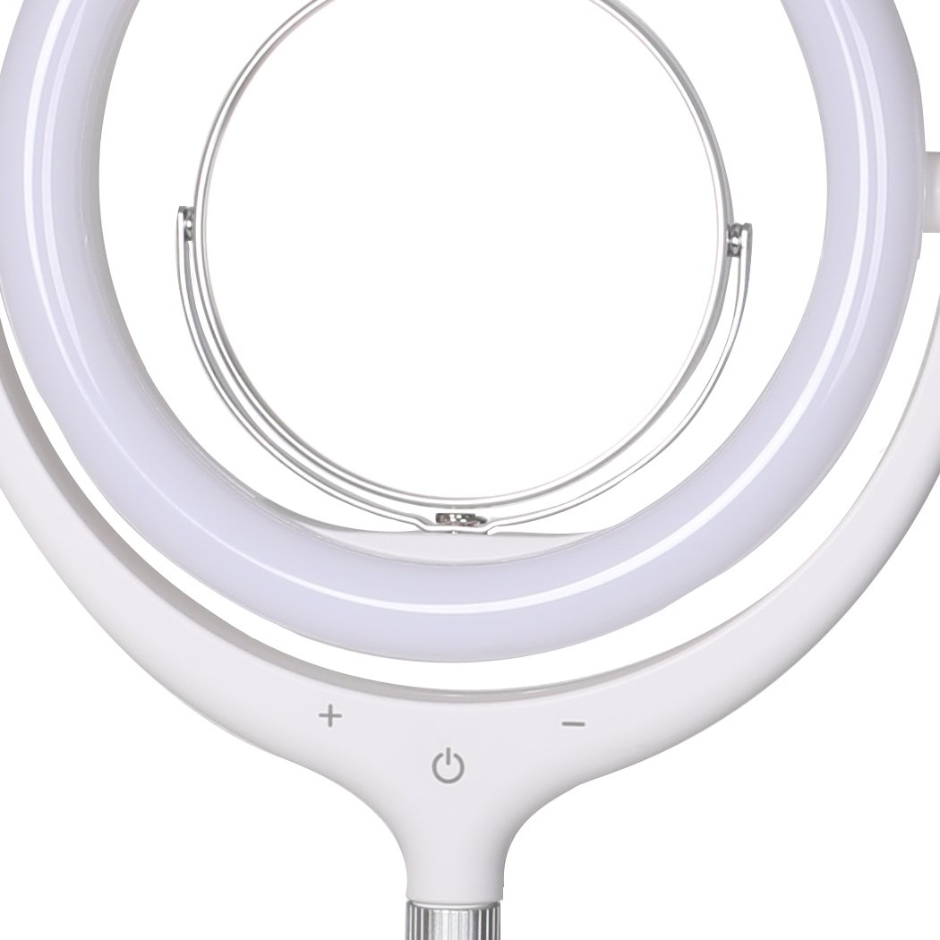 LED Ring Light with Tripod Stand and Phone Holder, showcasing adjustable brightness and color tones for perfect lighting.